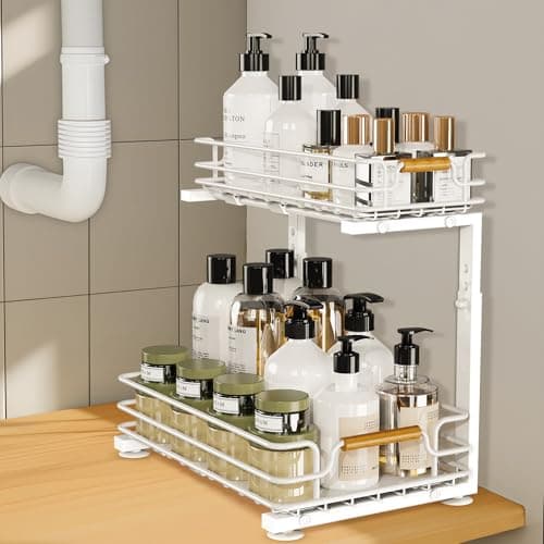 Under Sink Organizer for Kitchen and Bathroom, Metal Sliding Drawer, 2 Tier Storage - Black (2 Pack)