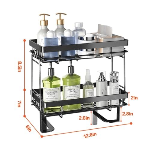 Toilet Storage Organizer Shelf, 2 Tier Stackable Bathroom Organizer & Storage Rack, Screwless Design, Punch-Free - Black