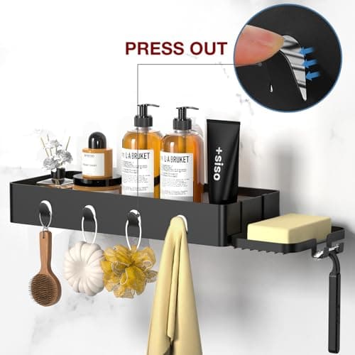 KEGII Black Waterproof Shower Caddy with Soap Holder - No Drilling, Better Than Corner Shelves