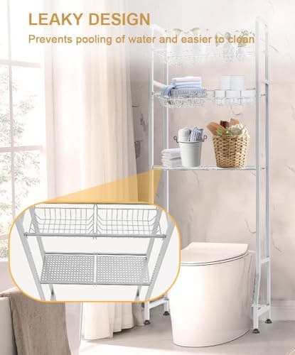 White Over-the-Toilet Storage Rack with 3-Tier Shelf & 6 Adjustable Shelves + 4 Hooks