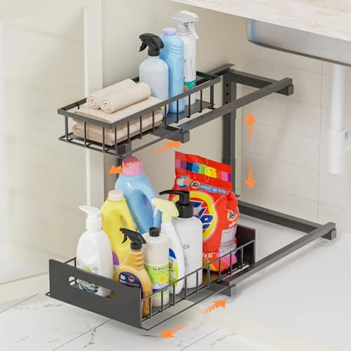 2-Pack Heavy Duty Under Sink Organizer, Adjustable Multi-Purpose Shelf (Black)