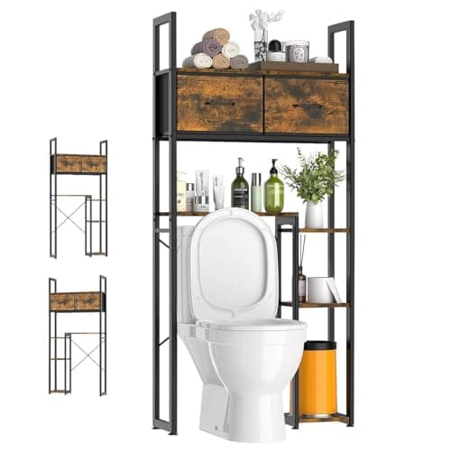 Luxspire 5-Tier Over Toilet Organizer, Brown + Black