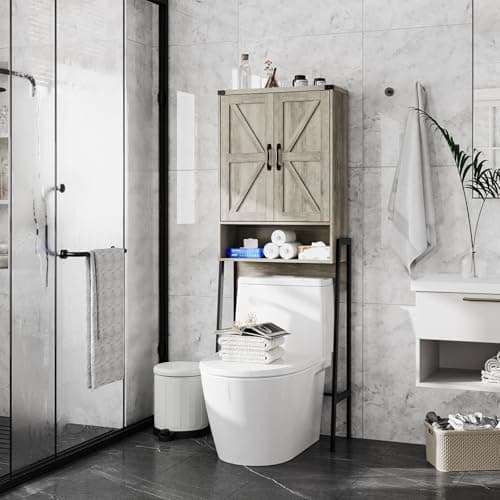 Over-the-Toilet Storage Cabinet with Anti-Tip Shelves, Grey