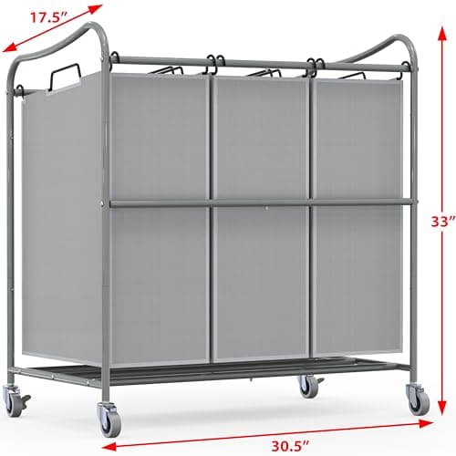 Heavy-Duty 3-Bag Silver Laundry Sorter Cart by Simple Houseware