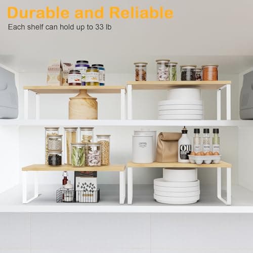 Large Wood Cabinet Organizers, Set of 4, Expandable Metal White