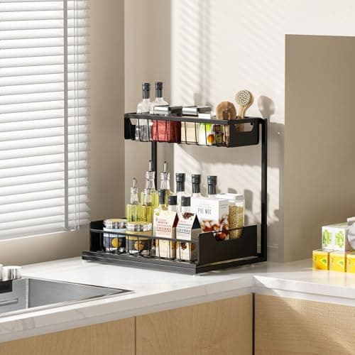 Black 2-Pack 2-Tier Metal Under Sink Organizer for Bathroom