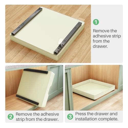 Pull Out Cabinet Organizer for Kitchen Cabinets, 21 inch Deep, No Drill Adhesive Drawers