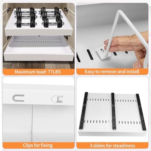 White Expandable Cabinet Organizer, 11.7"-19.7" Pull Out Drawer with 4 Dividers for Kitchen, Pantry, Bathroom