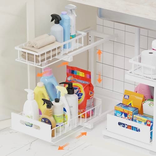 2-Pack Heavy Duty Under Sink Organizer, Adjustable Multi-Purpose Shelf (Black)
