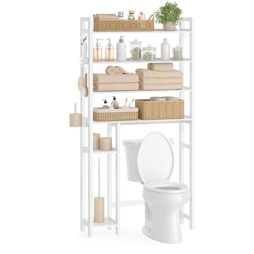 SONGMICS Cloud White 4-Tier Over Toilet Organizer 10.2x24.8x72.8 Inches