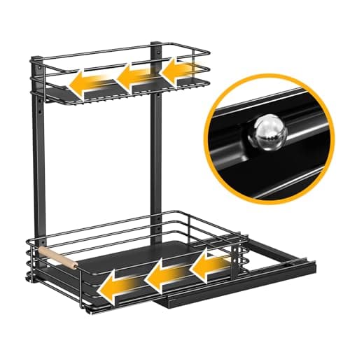 Nieifi Black Under Sink Cabinet Organizer, 2 Pack Pull-Out Shelves, Kitchen Storage
