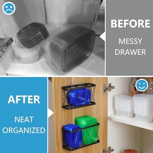 Cabinet Organizer Storage for Tupperware Lids: Wall Mounted Holder for Kitchen Walls - 3 Pack (Black Stainless Steel)