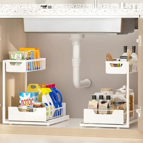 Black 2-Pack 2-Tier Metal Under Sink Organizer for Bathroom