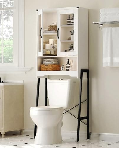Rattan Over-Toilet Storage Cabinet with Metal Stand and Shelves