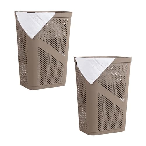 60L Slim Laundry Hamper with Lid, Ventilated Gray Plastic