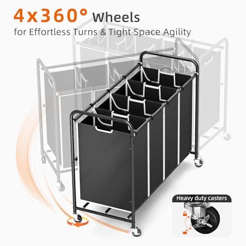 ROMOON 4-Section Heavy Duty Laundry Sorter with Wheels