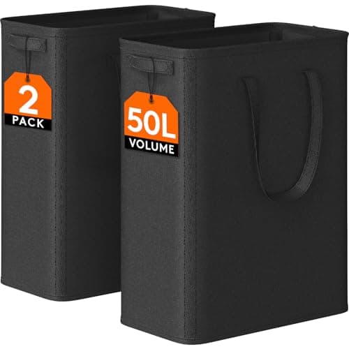 Lifewit 2-Pack 50L Slim Laundry Hamper, Black Collapsible Bin for Bathroom Dorm Room
