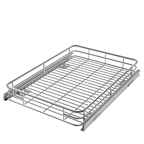 Premium Heavy-Duty Metal Slide Out Shelves for Kitchen Cabinets (17" W x 21" D) Anti-Rust Chrome Finish
