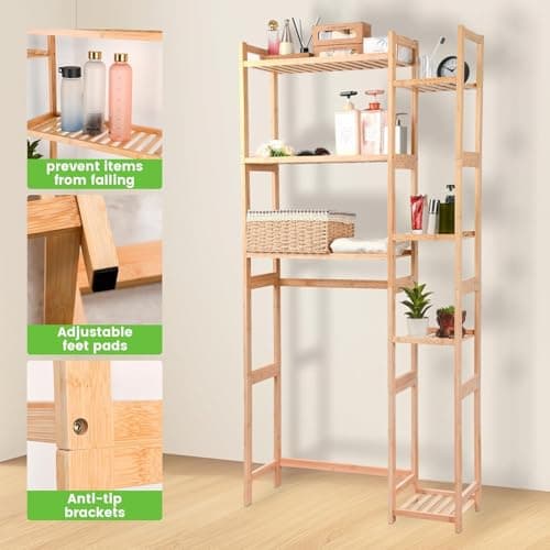 Sturdy Mystara Bamboo Over Toilet Storage Cabinet, Maximize Space, Easy Assembly