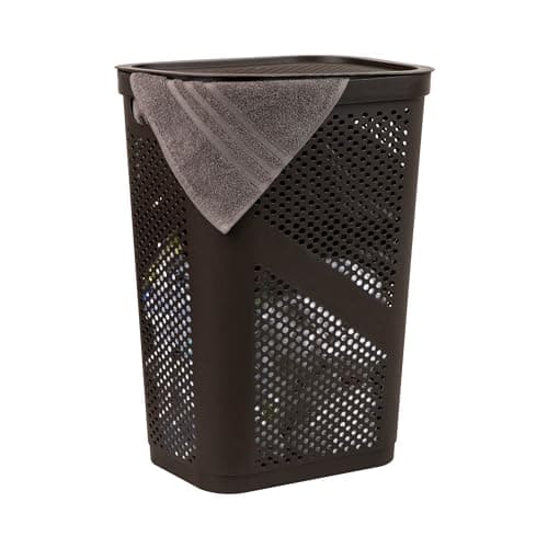 60L Slim Laundry Hamper with Lid, Ventilated Gray Plastic