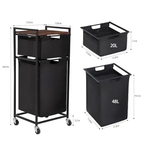 LUCKUP 2-Section Laundry Hamper with Shelf & Sorter