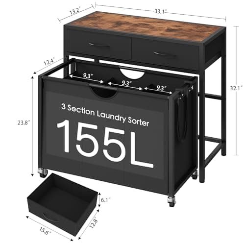 Laundry Sorter with Wheels and Drawers for Easy Organization in Laundry Room, Bathroom, Bedroom