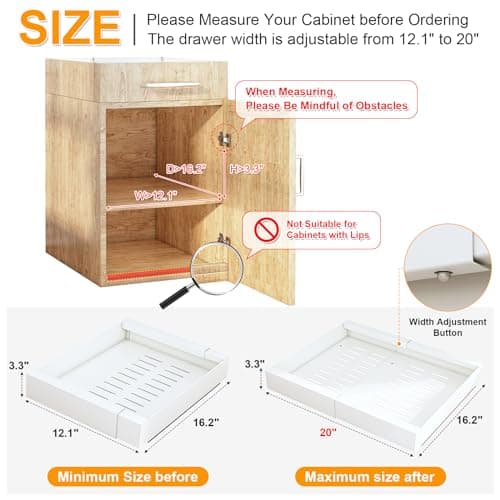 Expandable Pull Out Cabinet Organizer with 3 Rails, White - 1Pc