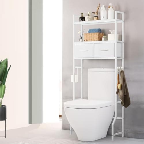 Rustic Brown ETELI Over Toilet Storage Cabinet with Fabric Drawers