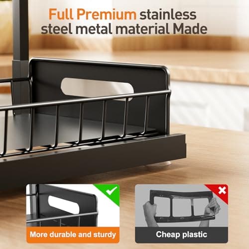 2 Pack Under Sink Metal Cabinet Organizer Shelf with Sliding Drawer, Kitchen & Bathroom Storage