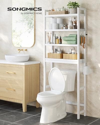 SONGMICS Cloud White 4-Tier Over Toilet Organizer 10.2x24.8x72.8 Inches