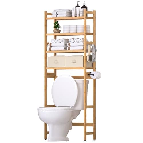 Bamboo Over-the-Toilet Organizer with Baskets & Hooks (White)