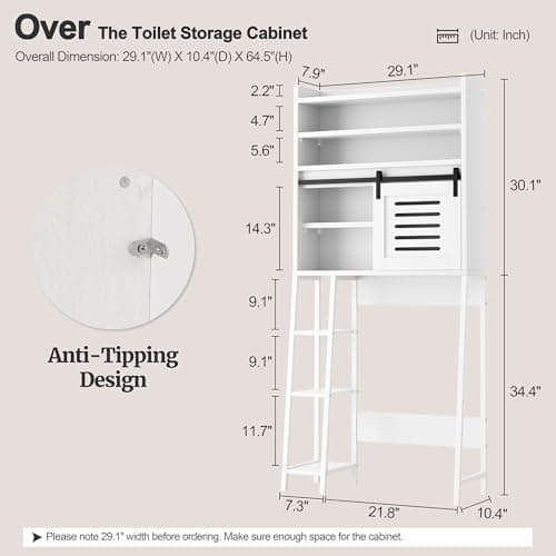 Meilocar White Freestanding Toilet Storage Cabinet with Sliding Doors