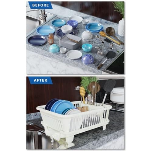 Space-Saving 3PC Large Plastic Dish Drying Rack with Cutlery Holder