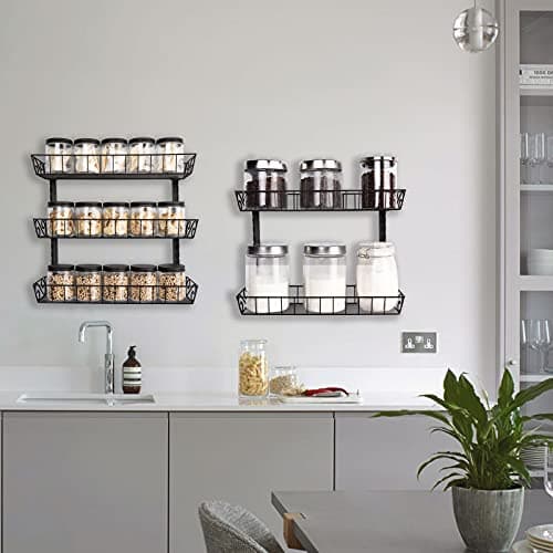 Adjustable Wall Mount Spice Rack for Kitchen, 6-Tier Organizer, Black