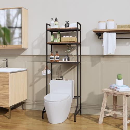 Rustic Brown 3-Tier Toilet Storage Organizer Shelf