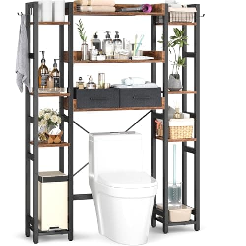 Rustic Brown 7 Tier Toilet Organizer with 2 Drawers & 4 Hooks
