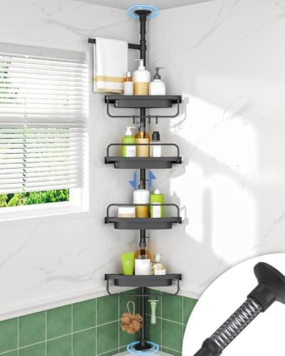 ALLZONE Rustproof Bathroom Shower Caddy with 4-Tier Shelves for Bathtub Storage, Black