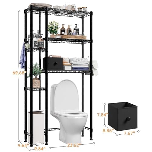 6 Tier Over Toilet Storage Rack with Drawer, Black