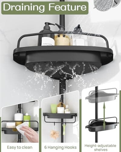 ALLZONE Rustproof Bathroom Shower Caddy with 4-Tier Shelves for Bathtub Storage, Black