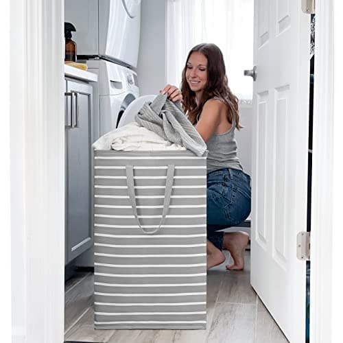 Goodpick 90L Large Tall Laundry Basket Organizer 2-Pack Storage Baskets for Dirty Clothes & Baby Laundry in Grey