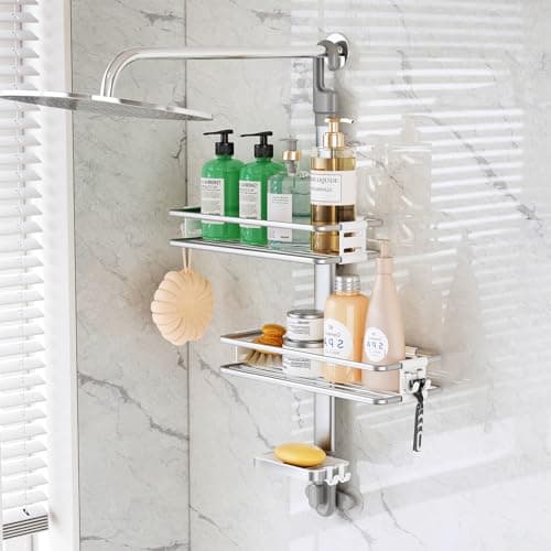 3 Tier Aluminum Shower Caddy Organizer with Soap and Razor Holder, Silver