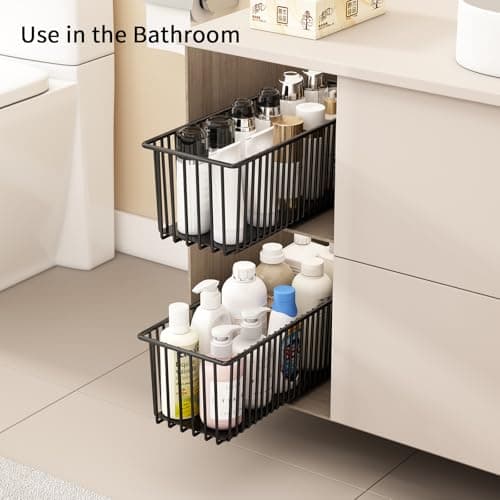 4 Pack Black Pull Out Basket Drawers for Kitchen & Bathroom Cabinets