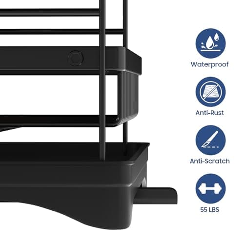 Black 2-Tier Kitchen Drying Rack with Drainboard and Cutlery Holder