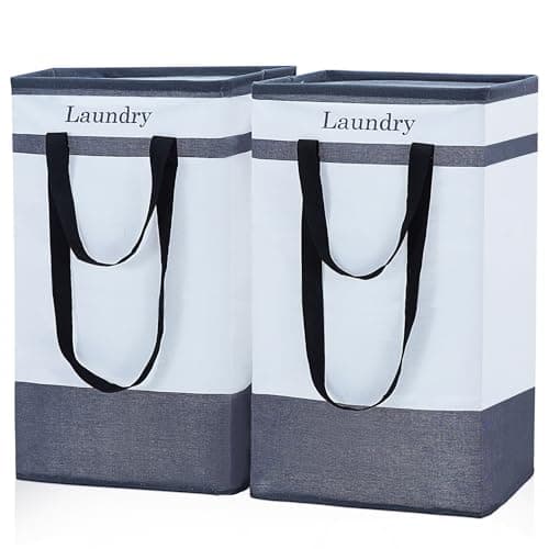 FairyHaus 100L Collapsible Laundry Baskets, 2Pack Black with Carry Handles