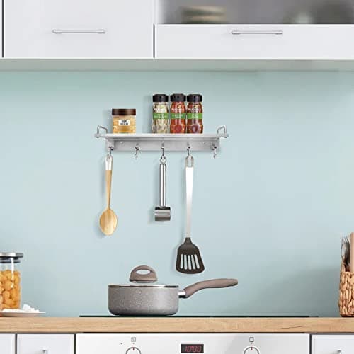 Stainless Steel Hanging Spice Rack with Hooks Over the Stove