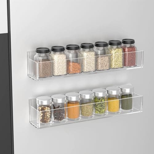 Acrylic Spice Rack Organizer with Nano Tape for Kitchen Wall - 2 Pack