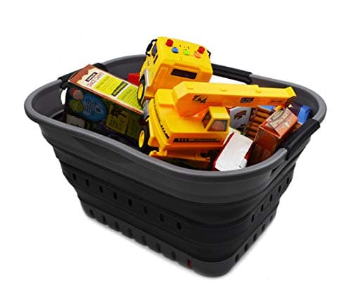 Sammart 19L Collapsible Laundry Basket - Grey/Black, 5 Gallon Storage Organizer