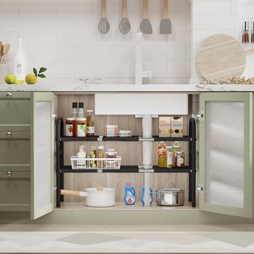 2-Tier Under Sink Organizer with 8 Removable Boards for Kitchen, Bathroom & More