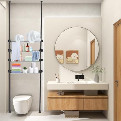 Black Adjustable 4-Tier Bathroom Organizer Over the Toilet Space Saver