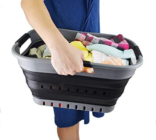 Sammart 19L Collapsible Laundry Basket - Grey/Black, 5 Gallon Storage Organizer
